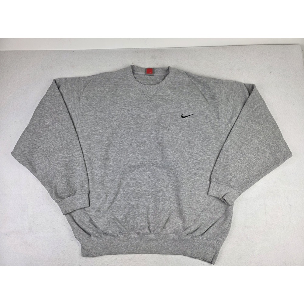 Vintage Nike Sweatshirt Mens XL Gray Mini Swoosh Crewneck Y2K Essential Grunge